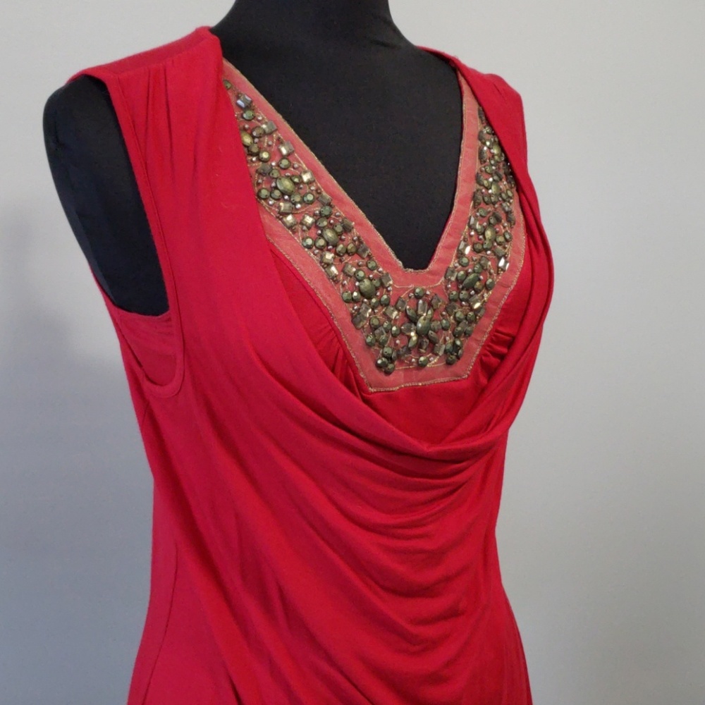 Alfani Red & Gold Jeweled Top